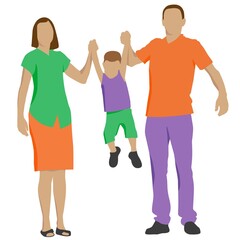 Happy family, parent with child. Father and mother raise their son by the hands. Vector Illustration