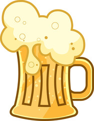 Cartoon Mug Of Beer With Foam. Vector Hand Drawn Illustration Isolated On Transparent Background