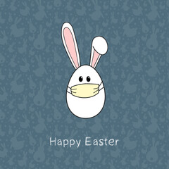 Easter bunny with face mask. Concept of holidays during coronavirus pandemic. Vector