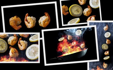 Tossing Cooking Shrimp Collage