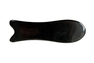 Jade guasha for spa treatments, massage stone on white background.Isolated.Chinese traditional massage - Gua Sha with stone.Jade massage scraper, gemstone .