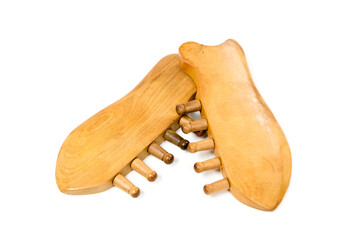 Jade guasha for spa treatments, massage stone on white background.Isolated.Chinese traditional massage - Gua Sha with stone.Jade massage scraper, gemstone .