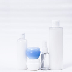 Plastic containers without labels for brand advertising on a white background. 