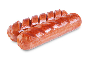 Fried hot sausage on a white isolated background