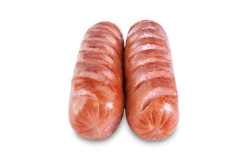 Fried hot sausage on a white isolated background