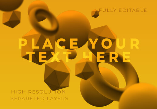 Floating Geometric Shapes with Golden Yellow Rings Mockup