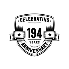 194 years anniversary celebration shield design template. Vector and illustration