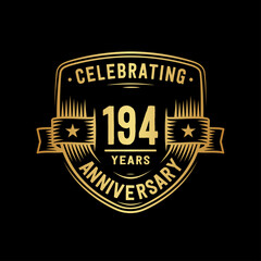 194 years anniversary celebration shield design template. Vector and illustration