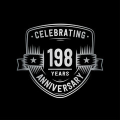 198 years anniversary celebration shield design template. Vector and illustration