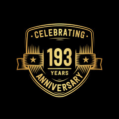 193 years anniversary celebration shield design template. Vector and illustration