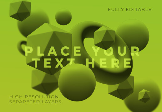 Floating Green Geometric Shapes on Green Background Mockup