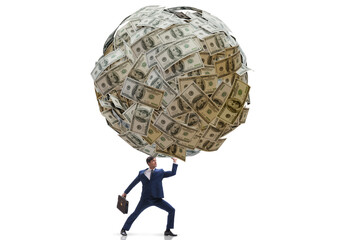 Businessman with heavy dollar ball