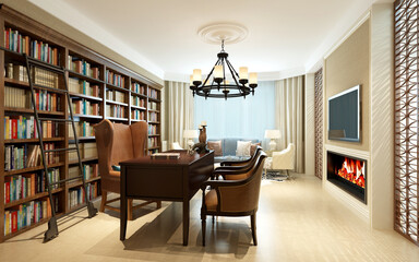 3d render of home office study room
