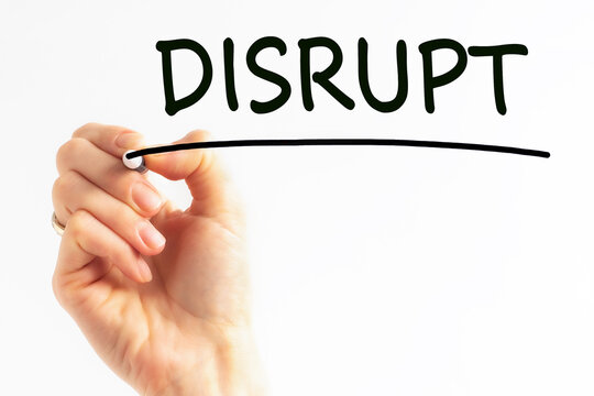 Hand writing inscription disrupt with marker, concept, stock image