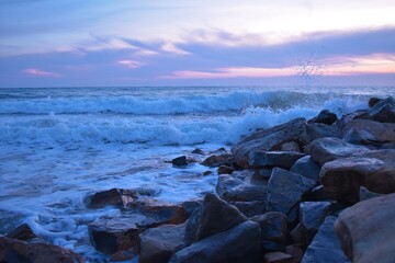 beautiful sunset on the sea.wave