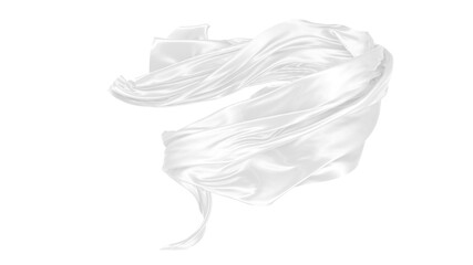 Beautiful flowing fabric of white wavy silk or satin. 3d rendering image.