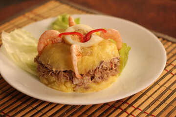 Peruvian Causa Rellena with Shrimp and Tuna — Traditional Gourmet Dish