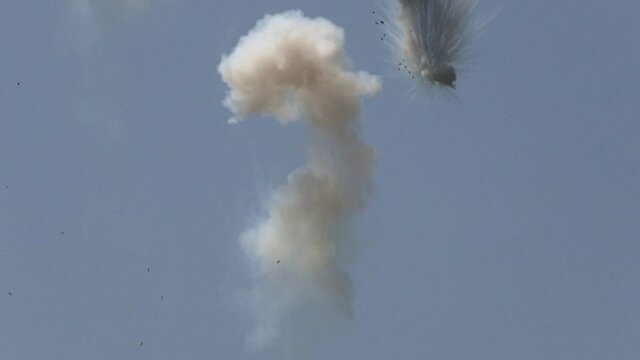 Detonation and smoke of the petards exploding in the sky. 