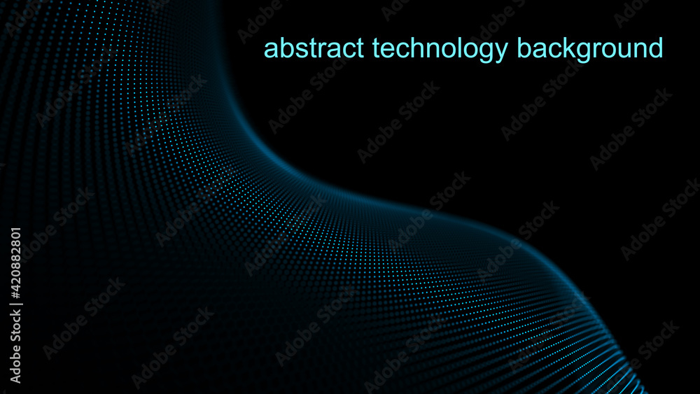 Poster Futuristic wave. Technology background. 3D visualization of big data. Analytical presentation. 3D rendering.