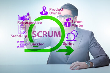 Businessman in SCRUM agile method concept