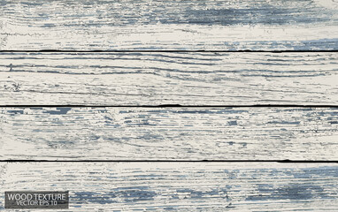 Old shabby wooden boards painted white and blue. Weathered wood texture, EPS 10 vector.