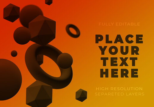 Levitating Geometric Shapes on Orange Background Mockup