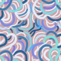 Obraz premium Seamless pattern of abstract elements of blue shades on a beige background for textiles.