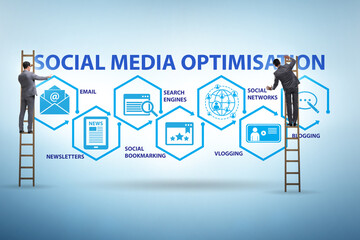 Social media optimisation concept with businessman