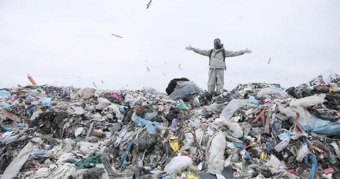 land with garbage, Garbage dump landscape of ecological damage contaminated land., plastic scrap in landfill, environmental problems pollution, waste or trash from household in waste landfill