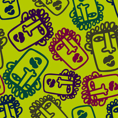 Vector seamless pattern illustration design of abstract lined surreal faces