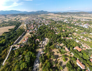Aerial panorama of town of Hisarya, Bulgaria