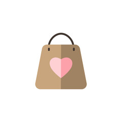 Valentine shopping bag with heart. Love symbol. Flat color icon. Commerce vector illustration