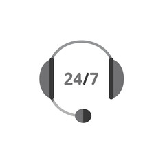 Call center. Headphone. 24 7 Phone assistant. Flat color icon. Commerce vector illustration
