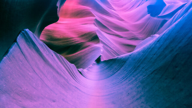 Look of water shaped smooth sandstone walls to unusual curves and adges in antelope national park in arizona, america