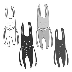 Isolated vector illustration of a cute lined cartoon bunnies set on white background