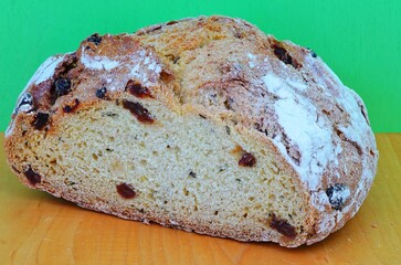 View of a loaf of Blarney scone Irish soda bread with currants for St Patricks Day