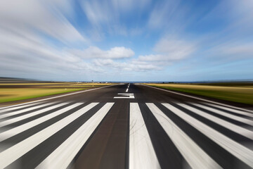 View of Hawaiian island tropical airport runway with motion blur.