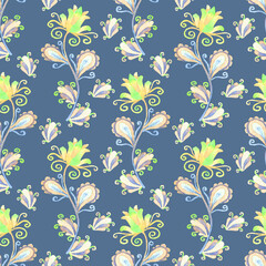 Fototapeta na wymiar Seamless floral pattern with romantic fairy flowers. Watercolor botanical background. Design for wallpaper, textile design, packing, textile, fabric. Paisley