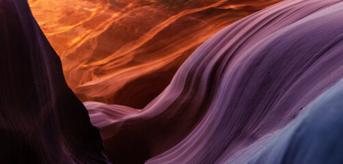 Look of water shaped smooth sandstone walls to unusual curves and adges in antelope national park in arizona, america