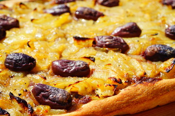 A French pissaladiere tart with onions and black olives
