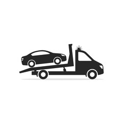 Tow truck icon, Towing truck van with car sign. Vector isolated flat sign