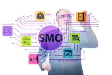 Social media optimisation concept with businessman