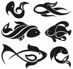 Fish icons.   Marine life. Vector illustration. Logo fishes.
