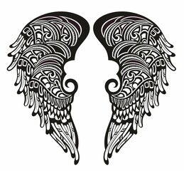 Wings in tattoo style isolated on white background. Design element for poster, t shit, card, emblem, sign, badge.