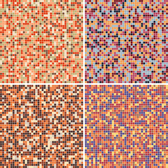 Fototapeta premium Set of seamless patterns. Mosaic of small squares. Abstract geometric background. Retro colors. 