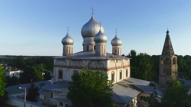 Russia, Velikiy Novgorod. Aerial View of Russian Orthodox Church. Novgorod Detinets also Novgorod Kremlin