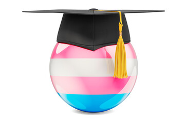 Transgender flag with graduation cap, 3D rendering
