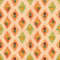 Seamless watercolor pattern with  rhombus shapes elements. Geometric background. Design for wallpaper, textile design, packing, textile, fabric, fashion. 