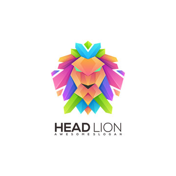 lion logo colorful gradient illustration vector design