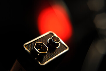 Nine-volt alkaline battery positive and negative terminals